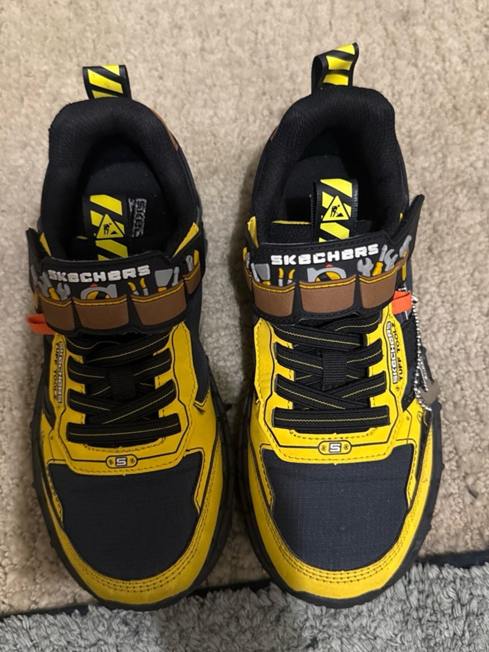 Skechers Boys Yellow and Black Construction Strap Sneakers